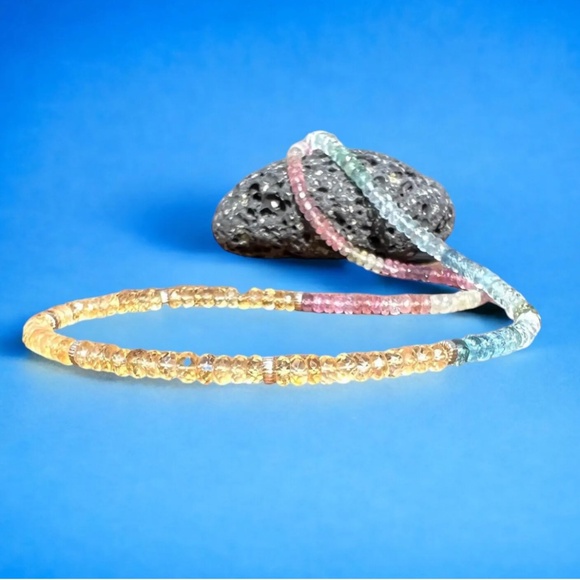 Natural Citrine, Aquamarine, Ruby Wrap Bracelet Convertible Necklace Solid 14k - Picture 6 of 11